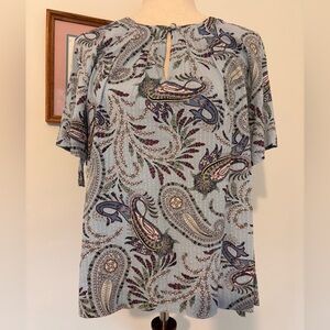 LOFT Medium Light Blue Paisley Floral Print Textured Blouse